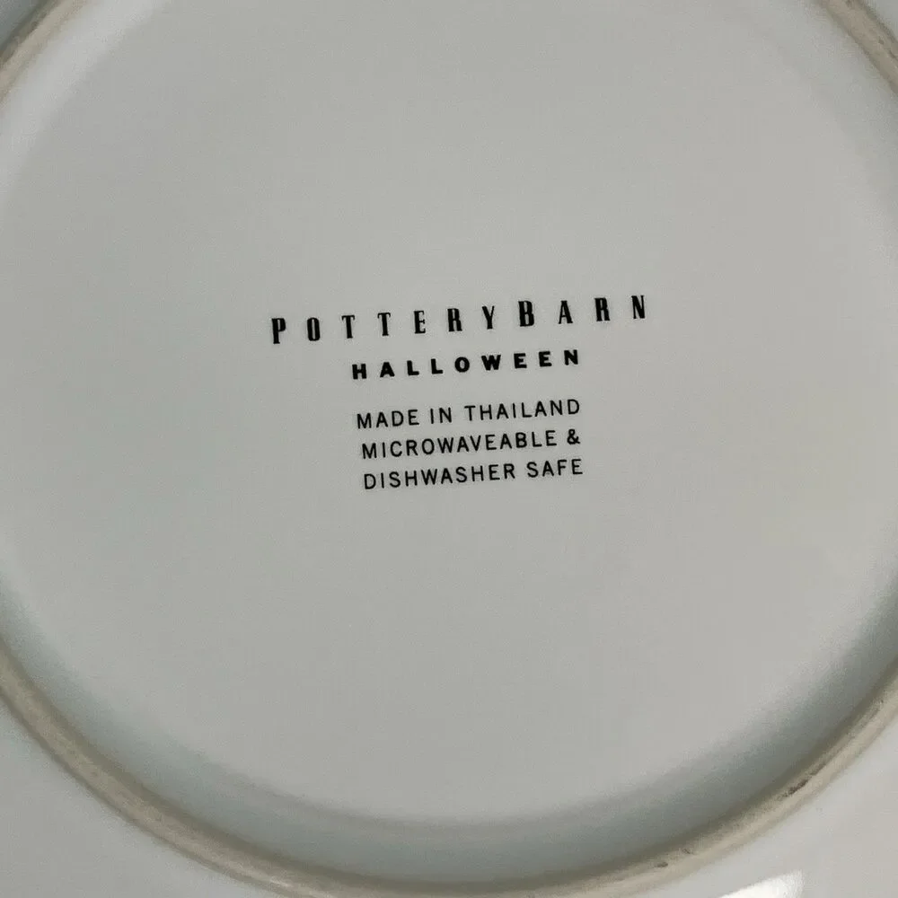 Pottery Barn Halloween Plates Retro Black Cat Witch Ghost 8” Set Of 3
